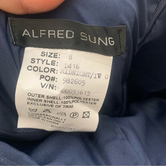 Alfred Sung satin color block retro tea length contrast trim bridesmaid dress 8 - Picture 7 of 8